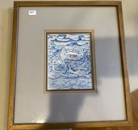 Framed Walter Anderson Style Waves Watercolor Print