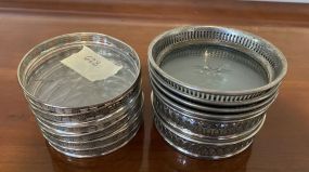 Sterling and Silver Plate Rimmed Glass Coasters