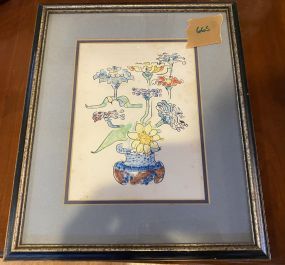 Framed Unsigned Watercolor Print of Flowers