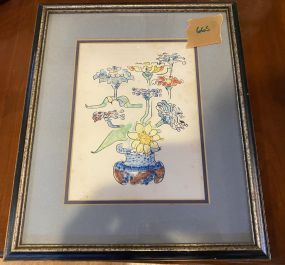 Framed Unsigned Watercolor Print of Flowers
