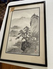 Framed Asian Landscape Block Print