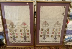 Pair of Vintage Hand Made Tea Towel Tapestries