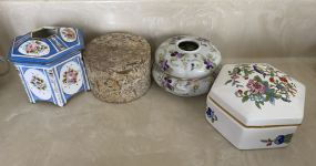 Two Porcelain Hair Receivers and Two Powder Boxes