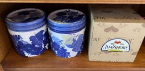 Jim Shore Christams Globe and Two Ceramic Canisters