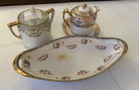 Nippon Porcelain Celery Dish, Creamer, and Sugar