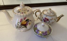 Windsor Tea Pot, Nippon Footed Dish, and Hand Painted Tea Pot