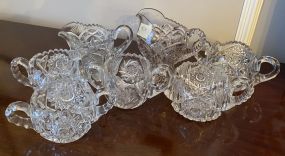 Pressed Glass Hobstar and Pinwheel Creamers and Sugars
