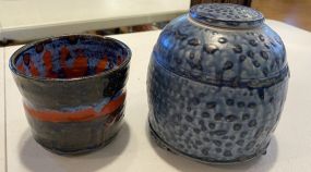 Two Hand Crafted Pottery Jar and Vase