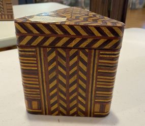 Hand Crafted Vintage Marquetry Patterned Triangle Box