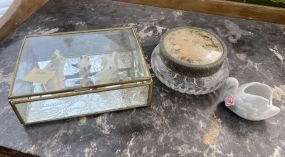 Display Trinket Box, Glass Powder Jar, and Swan