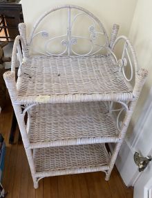 Three Tier White Wicker Stand