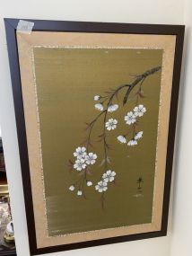 Framed Chinese Dogwood Painting on Silk
