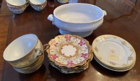 Group of Porcelain Cups, Tureen, and Plates