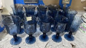 Set of 15 Gorham Blue Glass Goblets