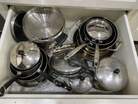 Group of Stainless Cooking Pots and Pans