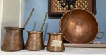 Vintage Etched Turkish Brass Coffee and Bowl