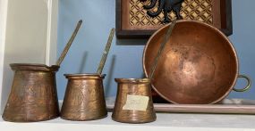 Vintage Etched Turkish Brass Coffee and Bowl
