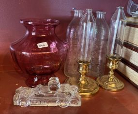 Pink Glass Vase, Glass Bottles, Candle Holders and Car