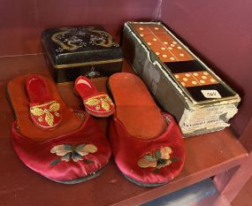 Vintage Asian Ladies Shoes, Trinket Box, and Old Dominos