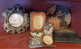 Collection of Picture Frames, Plate, Metal Trinket Box, and Glasses