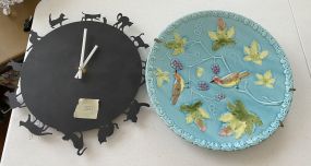 Porcelain Hanging Charger and Cat Metal Wall Clock