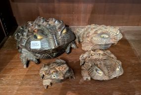 Four Collectible Japanese Cypress Frogs