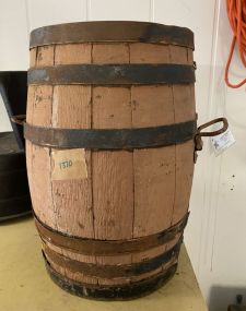 Vintage Painted Wood Barrel with Iron Bands