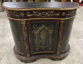 Modern Black and Gold Floral Demilune Cabinet