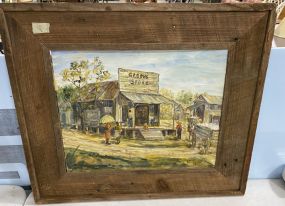 Lady Mary Taylor 1974 Folk Art Painting of Green's Store