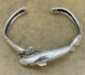 Solid Sterling Silver .925 Dolphin Bangle