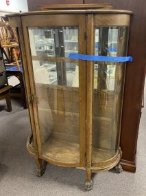 Vintage Oak Curved Glass China Cabinet