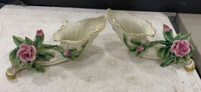 Pair of Dresden Cornucopia Porcelain Vases