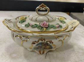 Dresden Hand Painted Porcelain Lidded Bowl