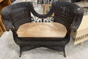 Victorian Style Painted Wicker Gossip Settee