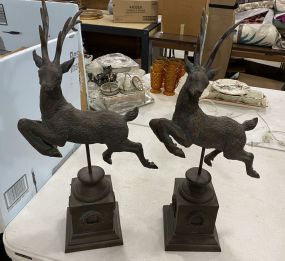 Pair of Resin Red Stag Figurals on Pedestals