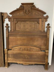 Antique Victorian Eastlake Walnut Carved Walnut Hight Back Bed