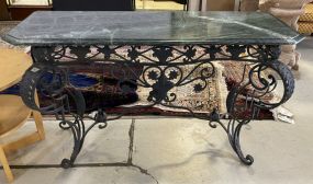Wrought Iron Ornate Marble Top Console Table