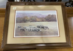 Charles Beckendorf Signed Sheep Landscape Print