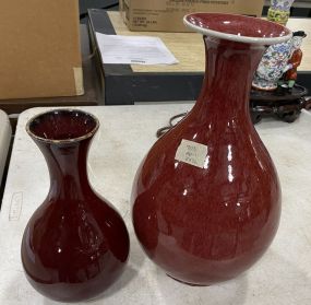Two Hand Painted Red Pottery Vases