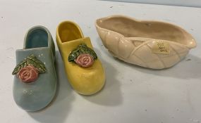 Three McCoy Pottery Shoes and Planter