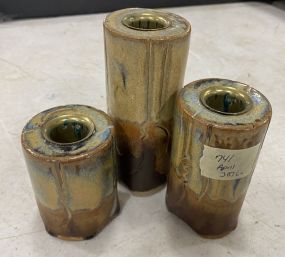 Three Hand Crafted Pottery Candle Holders