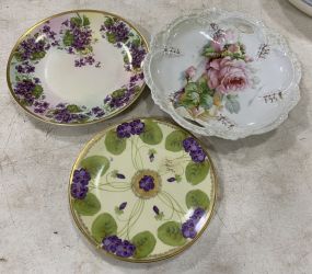 Three Vintage Hand Painted Porcelain Plates