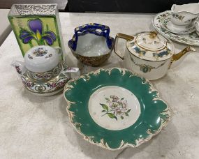 Group of Porcelain Tea Pots, Hand Painted Bowl, and Plate