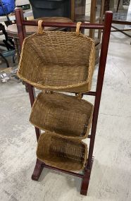 Cherry Three Basket Bin Storage Stand