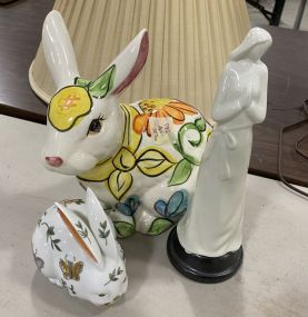Hand Painted Ceramic Rabbit, Madonna Figurine, and Andrea Rabbit