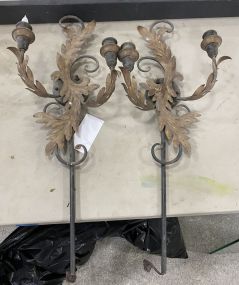 Pair of Rustic Two Arm Lighted Wall Fixture