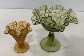 Green Fenton Style Riffled Rim Compote and Vase