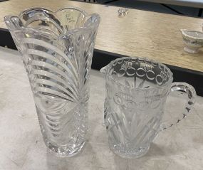 Heavy Crystal Glass Flower Vase and Pitcher