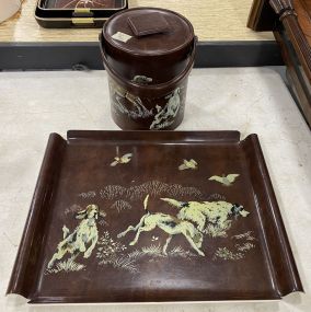 Hunt Dog Scene Serving Tray and Ice Bucket