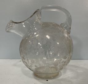Etched Glass Round Pitcher